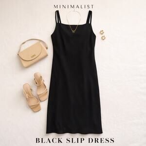 Jones Wear Black Slip Dress Midi Minimalist Size 8